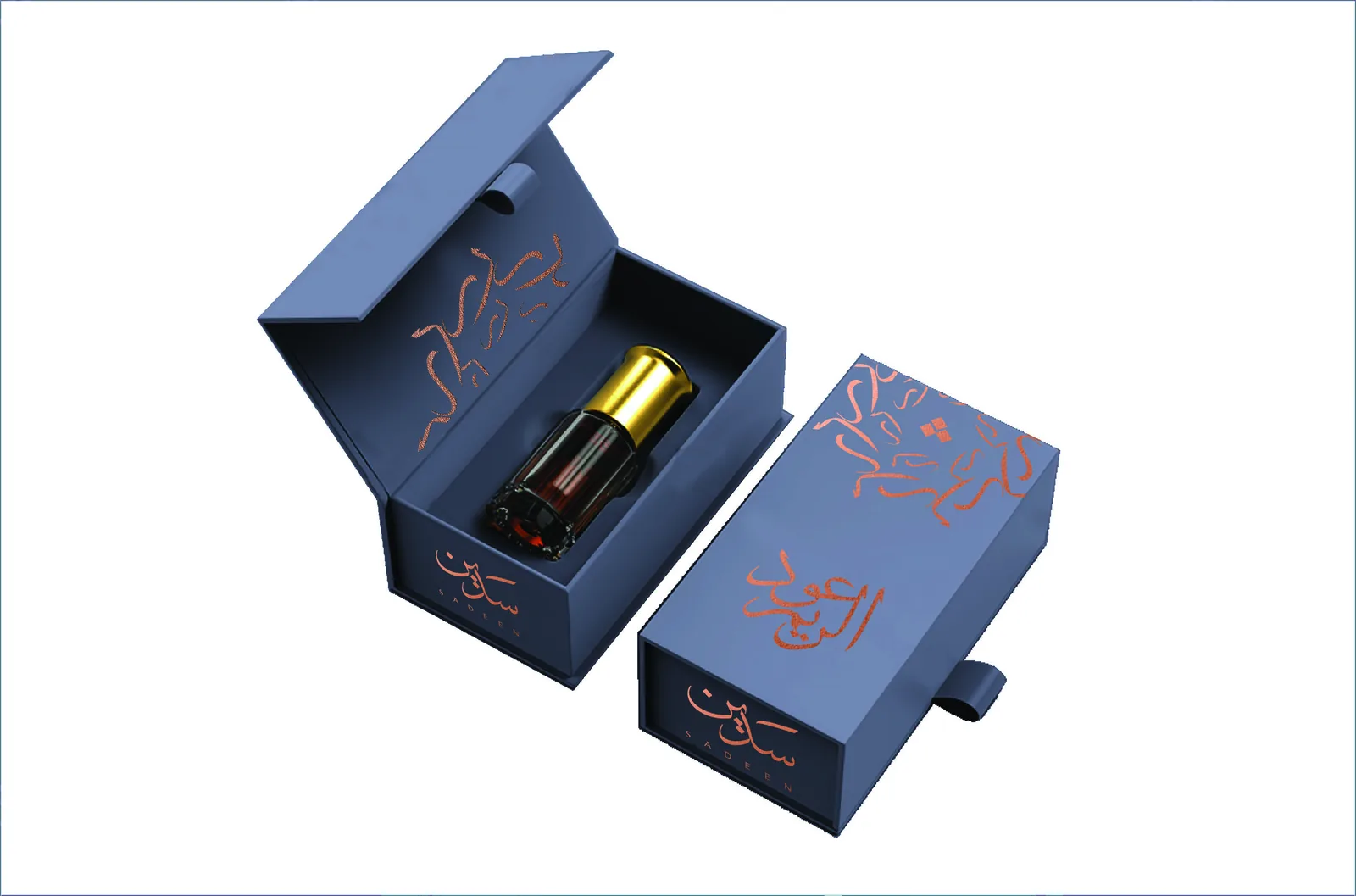 سدين — علبة العطر مفتوحة على القارورة